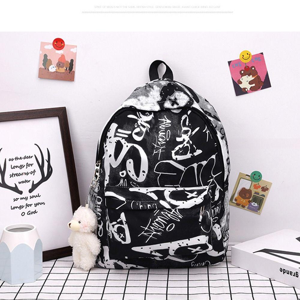 Fashion Nylon Women's Backpack Large Capacity Graffiti Printing Shoulder Bag Waterproof Students Backpack Students
