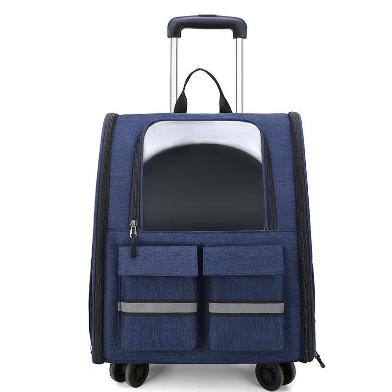 Portable Pet Trolley: Foldable, Breathable Cat & Dog Carrier, Double Shoulder Bag, Large Travel Bed