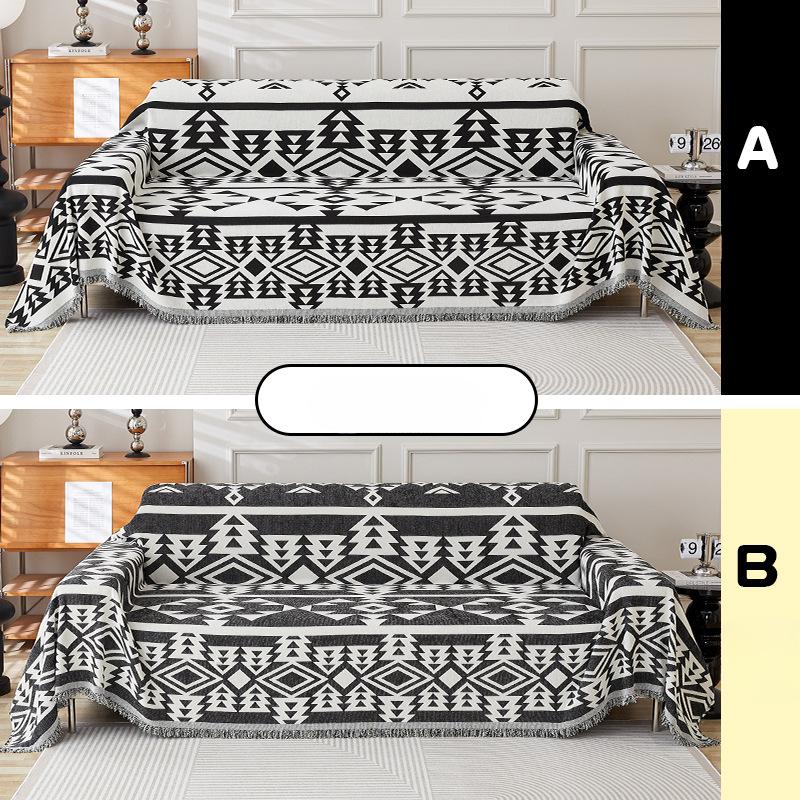 Black and White Four-season Universal Full-cover Fabric Sofa Towel, Light Luxury Chenille Sofa Cover Towel, Simple AB Double-sided Sofa Cover Towel