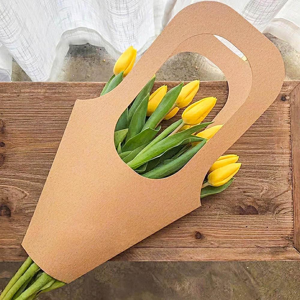 Sacchetti Regalo a Forma di Fiore in Carta Kraft con Manico Cesto a Cono per Bouquet per Matrimonio Compleanno San Valentino Negozio Materiali per Confezionamento