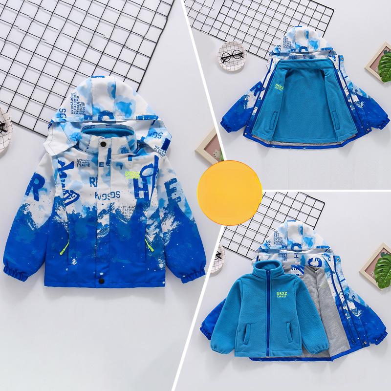 Chlapecký silný kabát podzimní a zimní dětská fleecová odepínací 3v1 hardshellová bunda