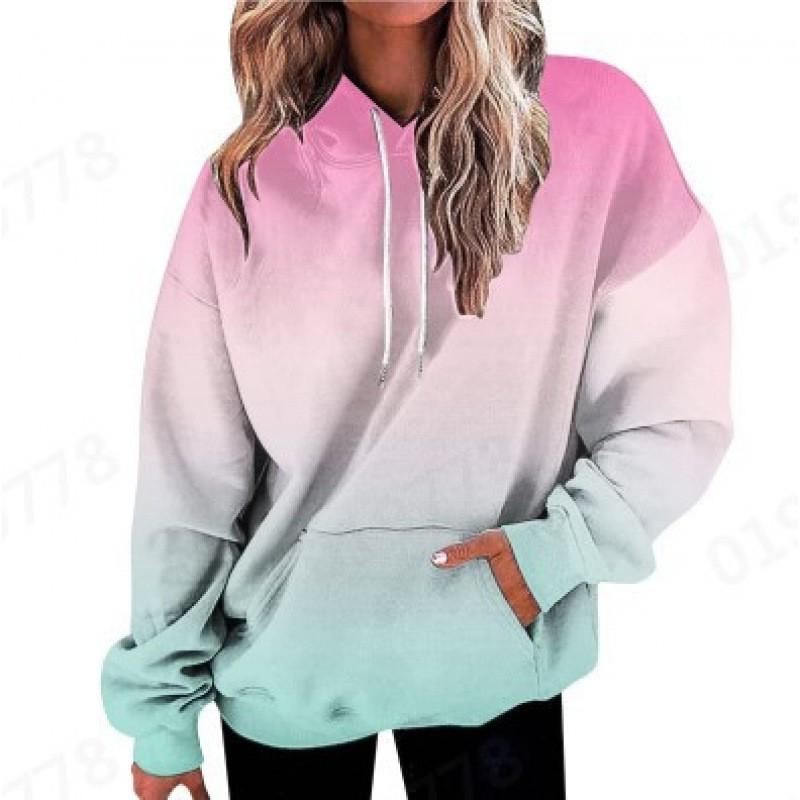 Womens Oversized Hooded Sweatshirt With 3D Print Graphic Loose Fit Long Sleeve Casual Top In Vintage Tie-Dye Style
