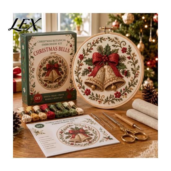 Holiday Theme Embroidery Projects Christmas Kit for Beginners, Pre-Printed Pattern Full Set Art And Craft Kits Adults of Tools, DIY Needlework Festive