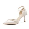 82313 High Heels Women's Thin Heels 2025 Spring New Temperament Pearl One-word Strap Wedding Shoes Pointed Shallow Mouth Single Shoes
