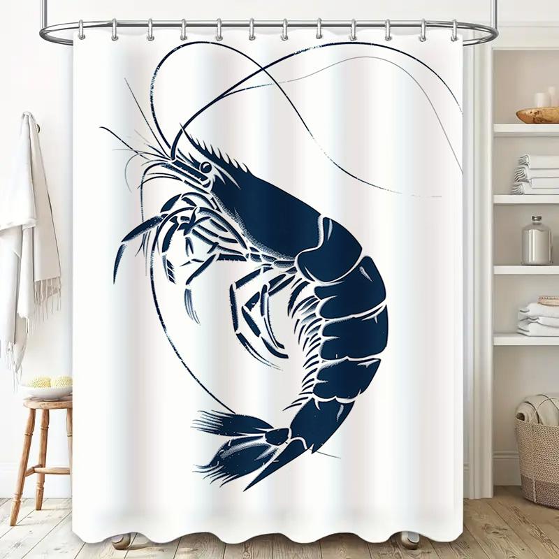 Blue Marine Shrimp Waterproof Shower Curtain for Bathroom Decoration 3D Print Bath Liner Wall Hanging Home Decor.