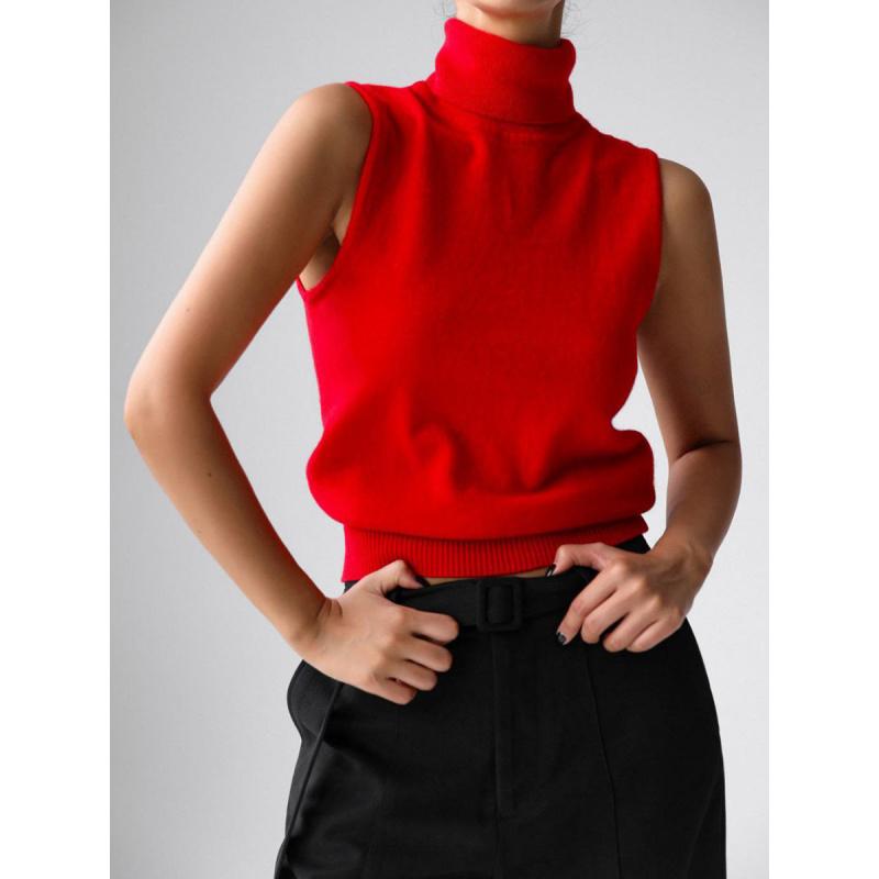 Knitted Sleeveless Vest New Spring Autumn High-Neck Vest Simple Sweater Top For Women