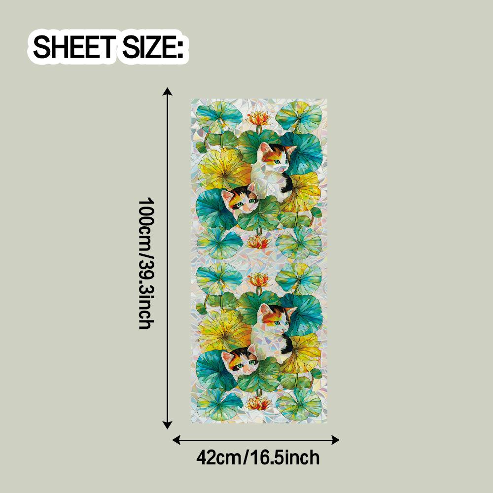 

Laser-cut Iridescent Lotus-leaf-patterned Kitten Home Décor Glass Embellishment Static Cling Sticker 42*100CM