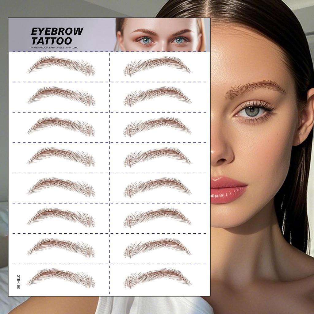 In Stock: 6D Waterproof Eyebrow Tattoo Stickers - Black/Brown Microblading Simulation