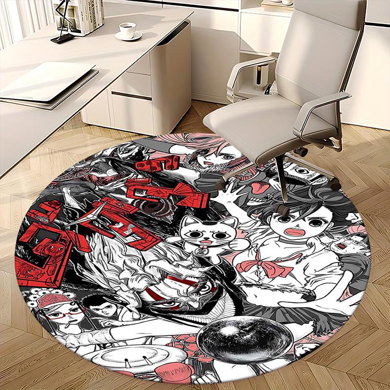 1 Alfombra Redonda de Gato de Anime - Base para Silla de Oficina, Alfombra Antideslizante para Decoración del Hogar, Sala de Estar, Dormitorio, Sala de Juegos