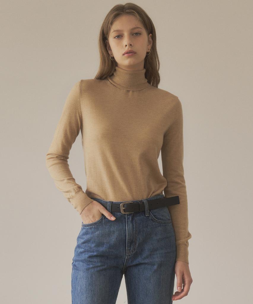 Siyajyu Sikn2091 Superfine Merino Wool Turtleneck Knit_Beige