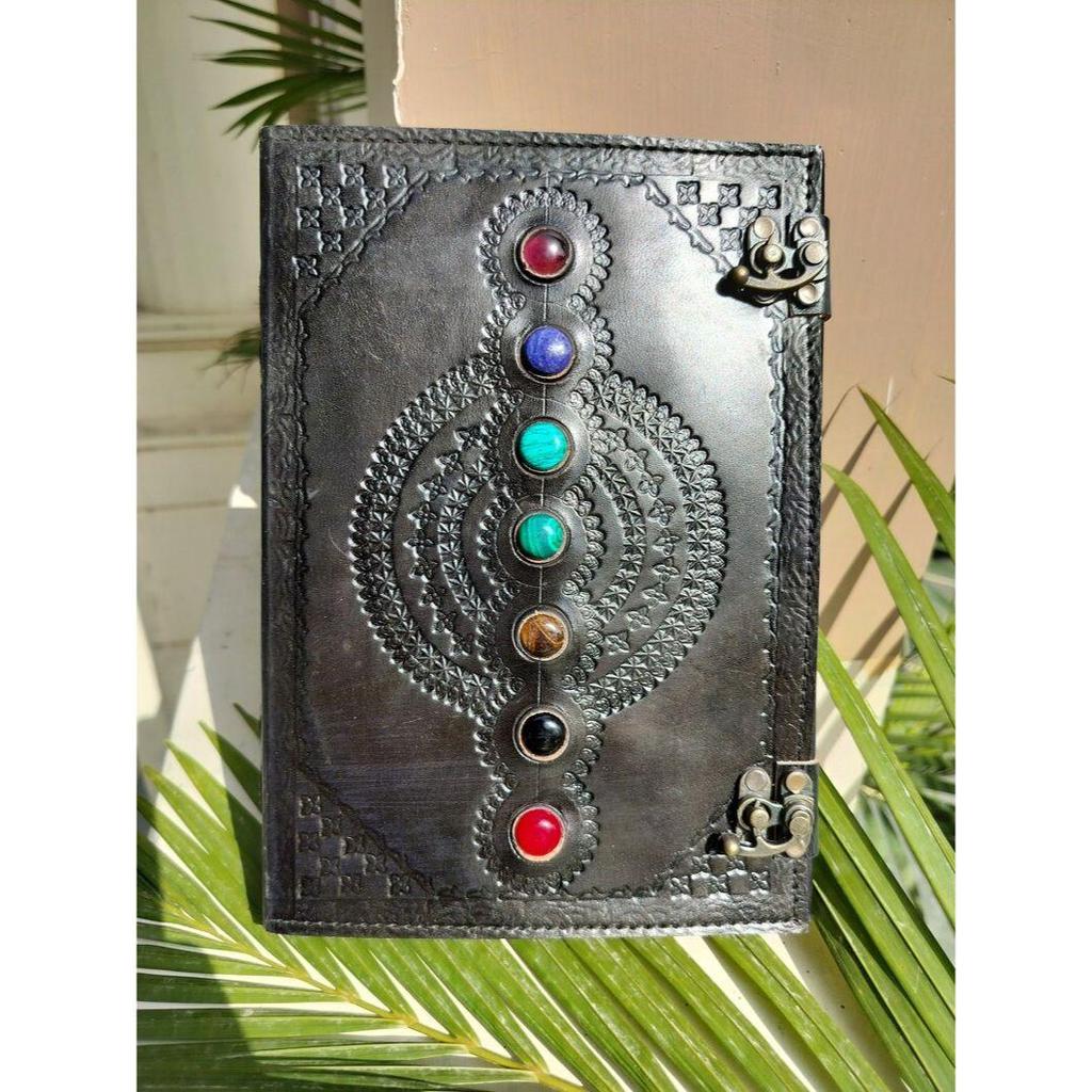 Handcrafted Seven Stone Chakra Leather Journal: Perfect for Anniversaries, Christmas, and Self-Reflection. Unique Gift for Loved Ones. (pack of 2)
