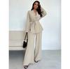 Autumn Winter Women's Two Piece Outfits Woman Clothing V-Neck Temperament Long Sleeved Elegant Wide Leg Pants Set