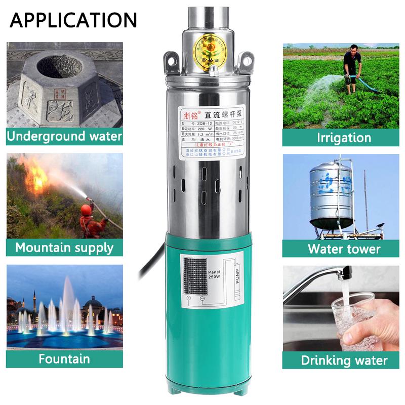 Deep Well Pump High Pressure High Lift Solar Pump Agricultural Irrigation Home Garden 50m Solar Submersible Water Pump DC 12V