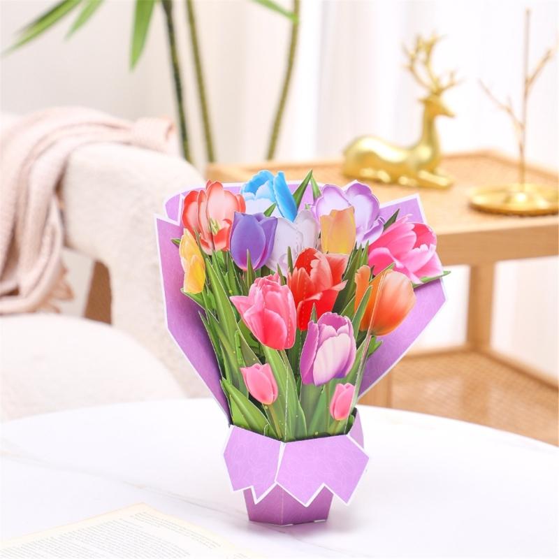 Flower Popup Cards,Flower Bouquets 3D Popup Greetings Cards with Blank Note Cards and Envelope for Mother Day,Birthday