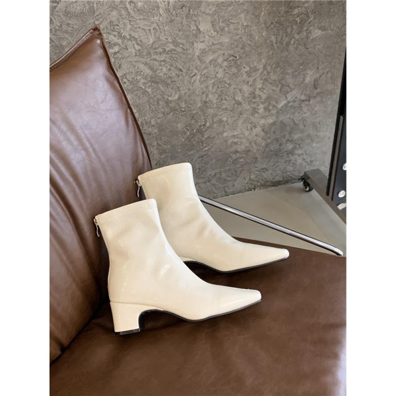 2025 Winter neue Stiefel mit dickem Absatz und eckiger Spitze, kurze Stiefel im koreanischen Stil, elastische Stiefel