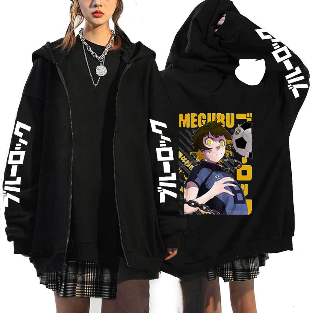 Harajuku Anime Blue Lock Isagi Yoichi Graphic Printed Hooded Men Women Zipper Hoodies Casual Loose Sweatshirt Male Zip Up Jacket