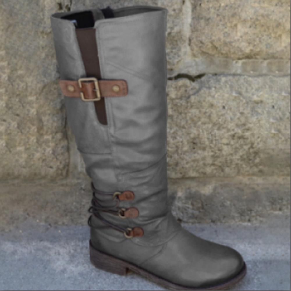 Autumn and winter new thick heel Martin boots large size high tube side zipper women's boots knight boots children