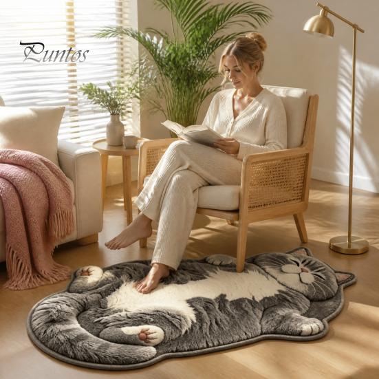 Unique Cat Pattern Floor Mat Cozy Shaped Rug, Plush Cartoon Area Mat, Soft Warm Atmosphere Interior Decor Crystal Velvet Decorative Rug for