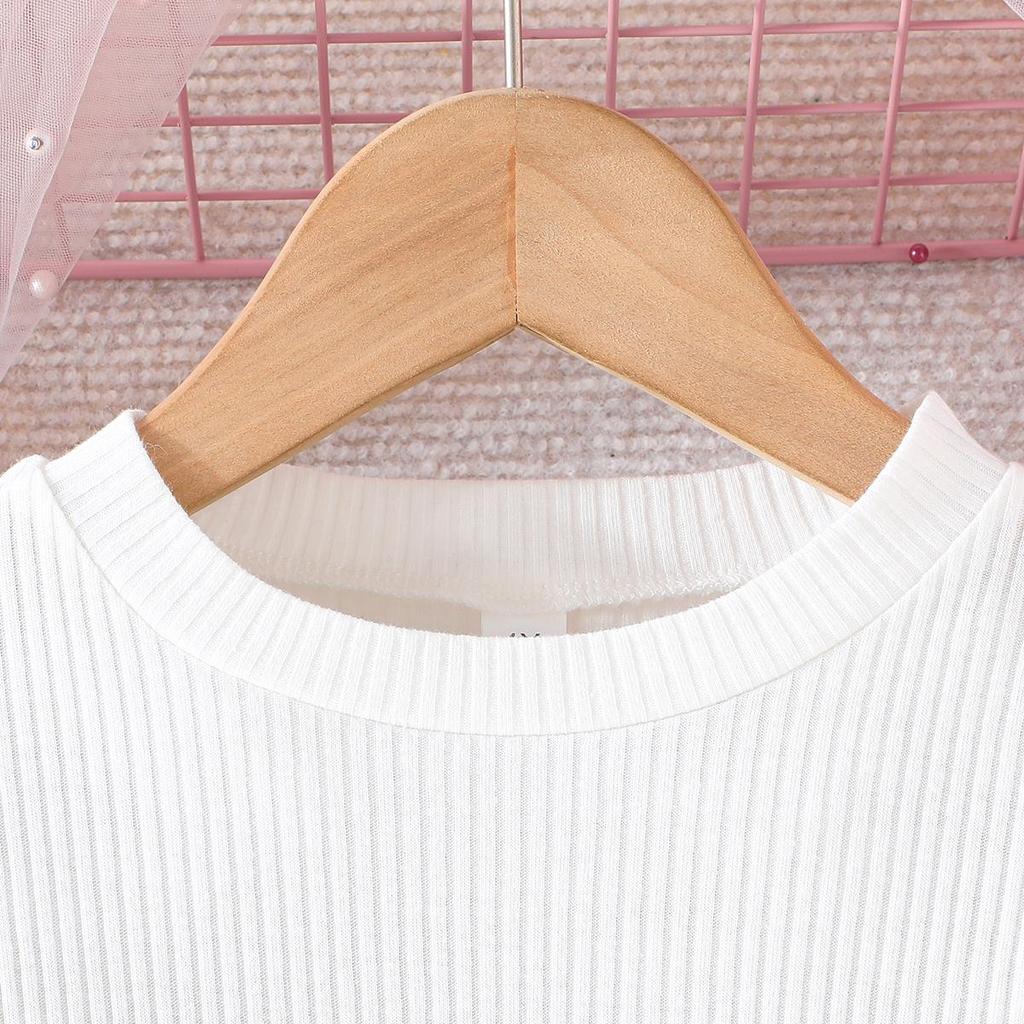 Girls' Bubble Sleeve Top & Bow Skirt 2Pcs Outfit
