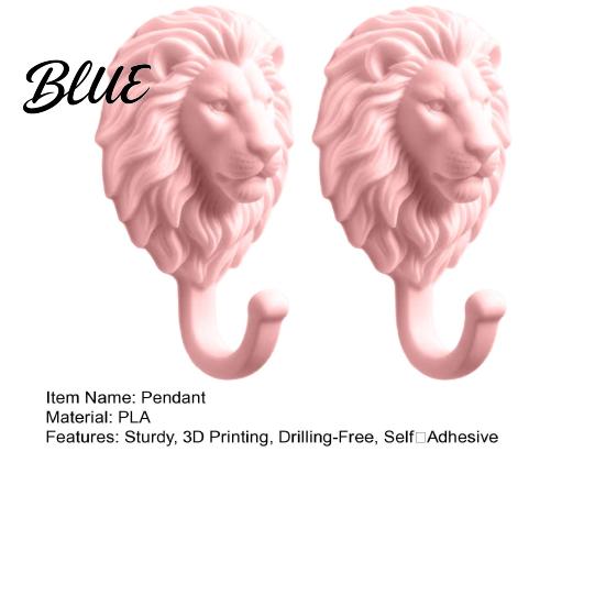 Drill Free Towel Hanger 2Pcs Lion-Head Wall Hooks 3D Printed Animal Shaped Hanger Self‑Adhesive Modern Wardrobe Storage Hook Coat Key Hook,