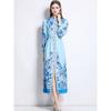 Spring Autumn Women Vintage Print Runway Dresses Full Sleeve Single Breasted Long Maxi Party Dress with Belt