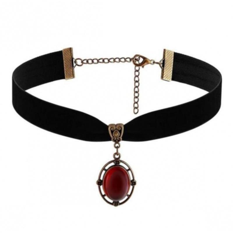 Cherry Red Gem Velvet Gothic Necklace Jewelry