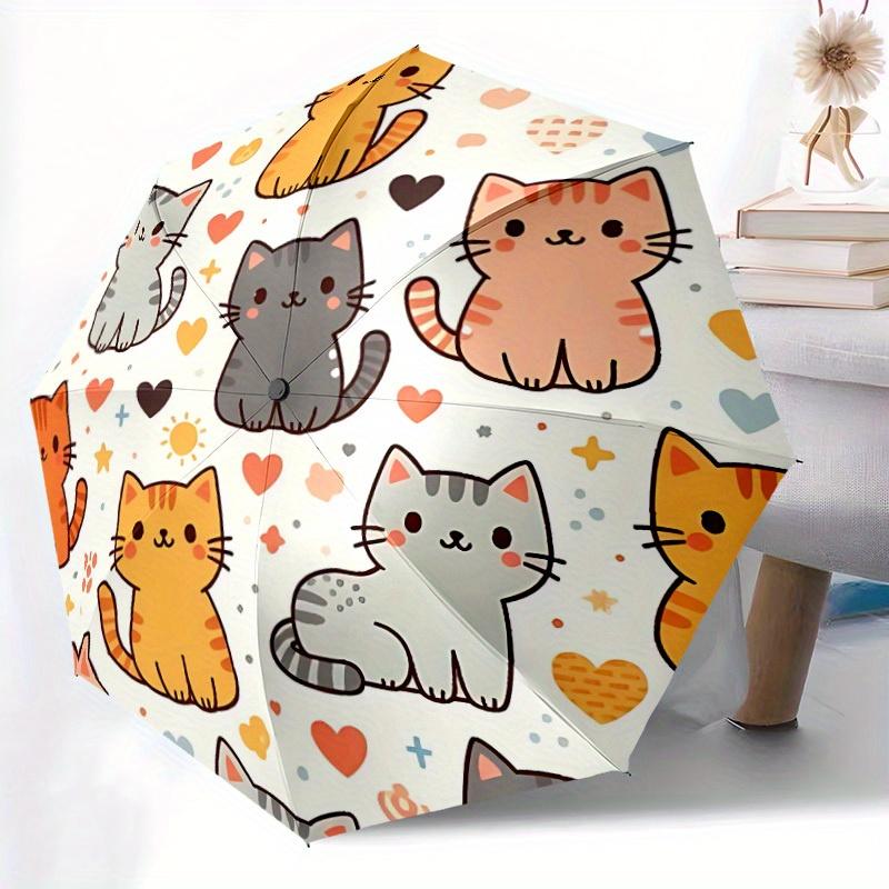 1pc Cats Hearts Automatic Open/Close Umbrella with One Touch Button,, Windproof Design   Lightweight Portable Umbrella for Women & Men6022