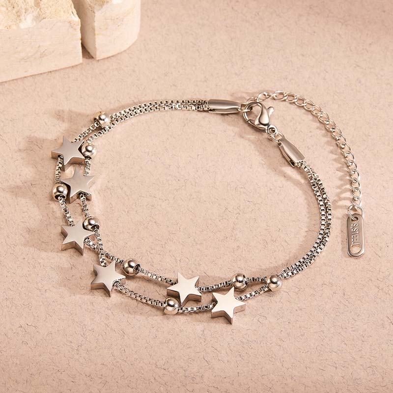 Fashion Silver Stainless Steel Five Point Star Link Bracelet for Women and Men Jewelry Gift