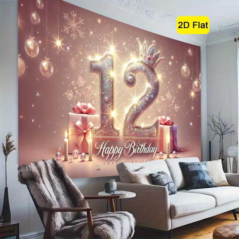 

2D Pink Gold 12th Birthday Backdrop Banner Photography Background 47.2x31.5inch/120*80cm