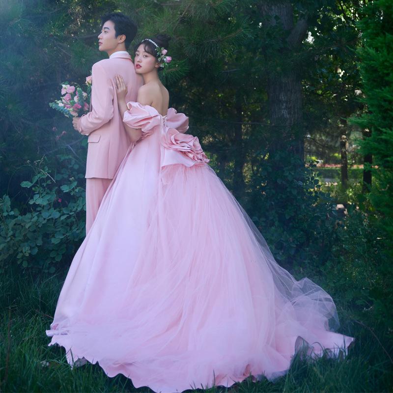 Pink Light Wedding Dress White Dress Wedding Dress Temperament Girly Style