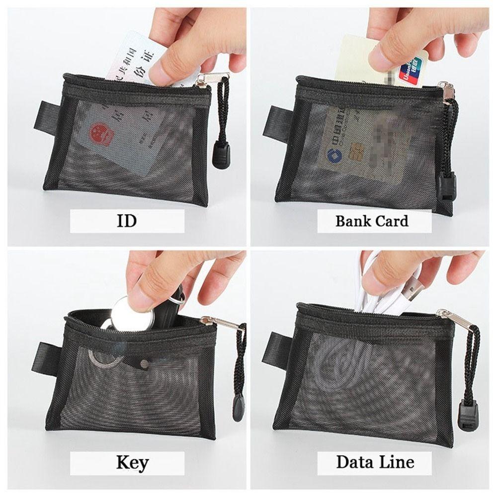 Nylon Mesh Cosmetic Bag ID Credit Card Holder Small Coin Purse Mini Zipper Pouch Mesh Storage Bags