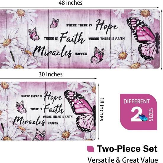 

Butterfly Kitchen Rugs Sets of 2 Kitchen Mats for Floor Farmhouse Anti Fatigue Mats for Kitchen Daisy Floral Kitchen Rugs рожевий
