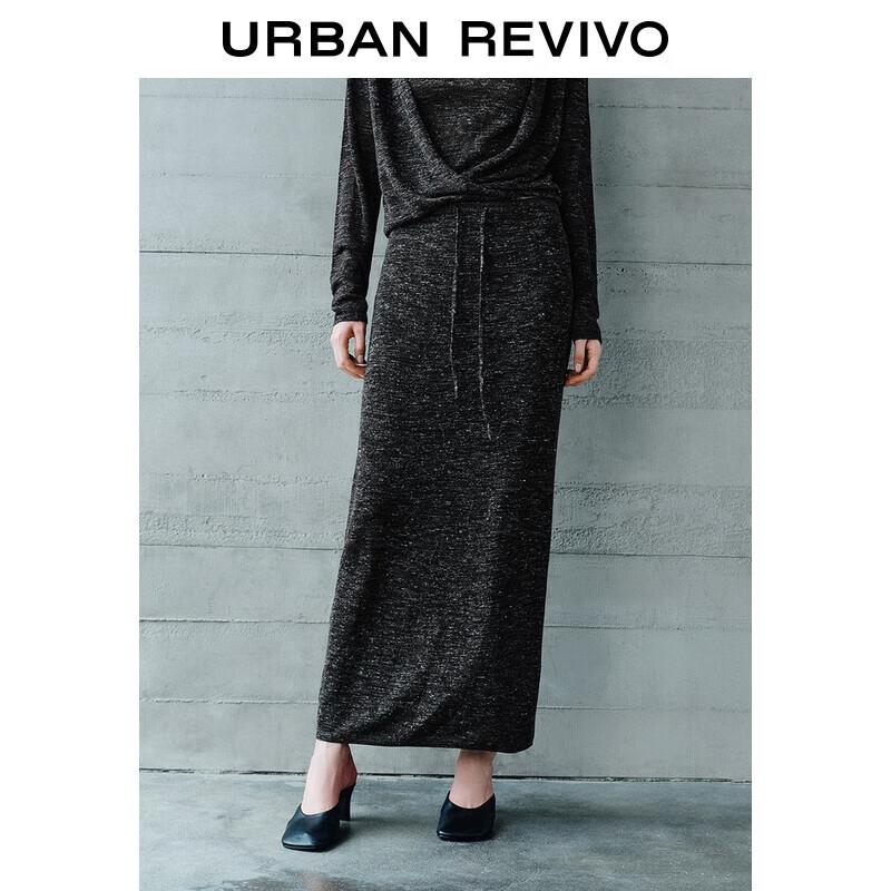 UR 2025 Autumn Women s High-Waist Straight Knit Midi Skirt L