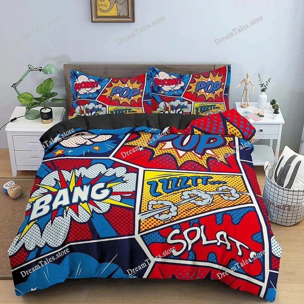 Color Comic Pattern Duvet Cover Queen King Cartoon Bedding Set for Kids Boys Girls Hippie Hip Hop Rock Style Comforter Cover741