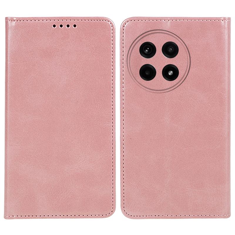 

For OnePlus Ace 5 5G/Ace 5 Pro 5G Case Strong Magnetic PU Leather Phone Cover Calf Texture Rose Gold