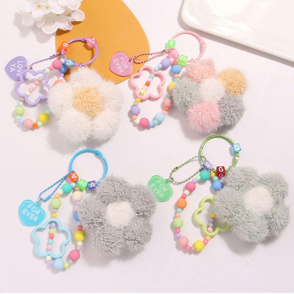 Bag Key Ring Bead Chain Keyring Flower Hairball Keychain Backpack Pendant  Keychain Accessories