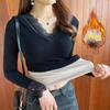 Women's Winter Velvet & Lace V-Neck Top with Thermal Bottoming Shirt