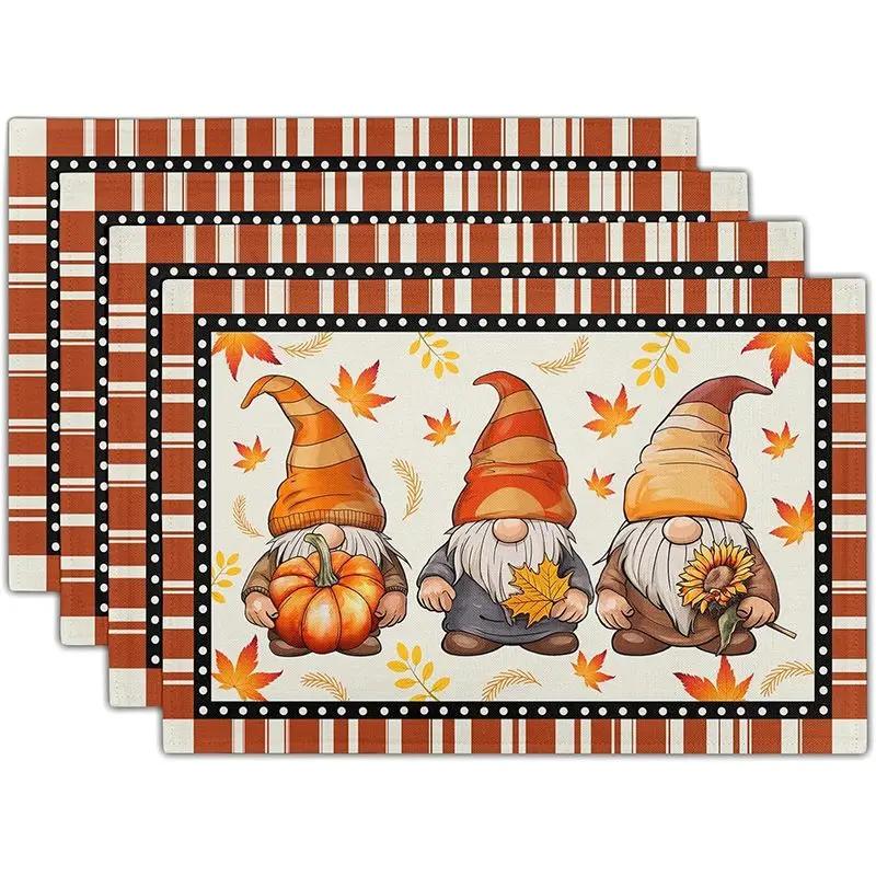 1pc Gnomes Placemats Buffalo Plaid Kitchen Mat Heat Proof Linen Place Mats for Home Kitchen Dinner Table Decor and Supplies