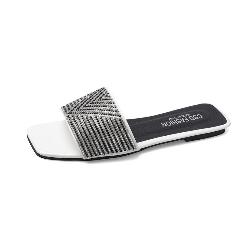 

One-word cool slippers new square head thick heel fashion slippers 35 белый