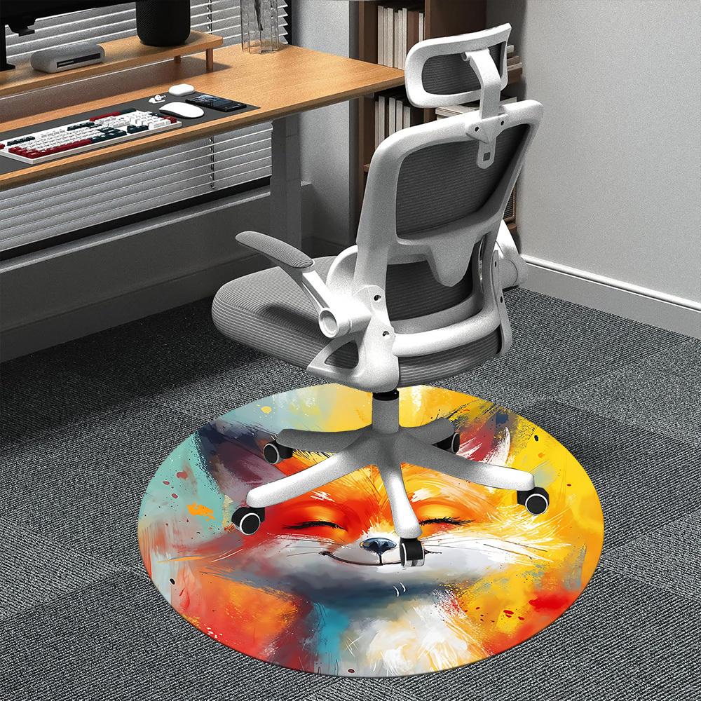 

1pc Fox Artwork Office Round Area Rug, Indoor Mat Suitable ForOffice, Under Office Chairs Bedroom Living Room Home Decor, Room Deco D083 80cm by 80cm