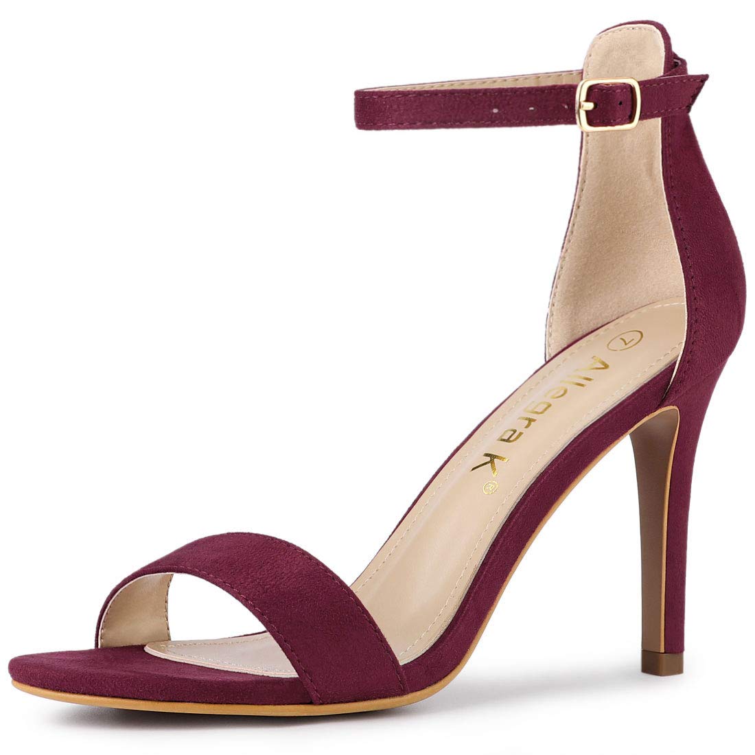

Allegra K Women s Suede Ankle Strap Sandals with High Stiletto Heels, Burgundy, Size 26.0cm