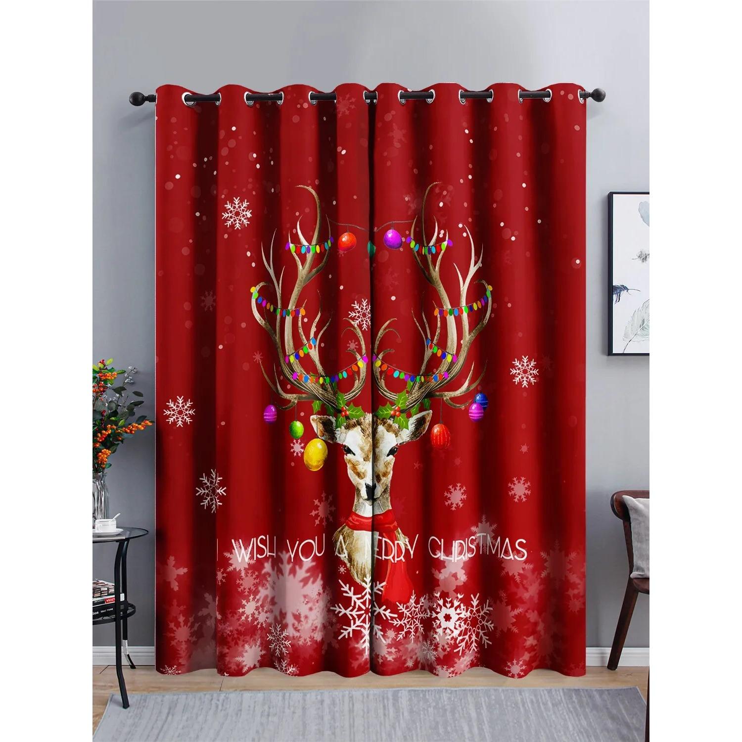 

Клетчатый черный и красный Санта-Клаус Веселая Рождественская елка затемняющая занавеска для гостиной спальни кухни домашний декор крючком 100W130H(CM)40x51in&Grommet Top