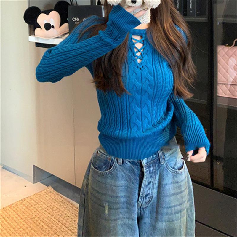 Herbst Winter Rot Rundhals Zopfmuster Langarm Basisschicht Pullover Damen Spitze Slim Fit Strickoberteil