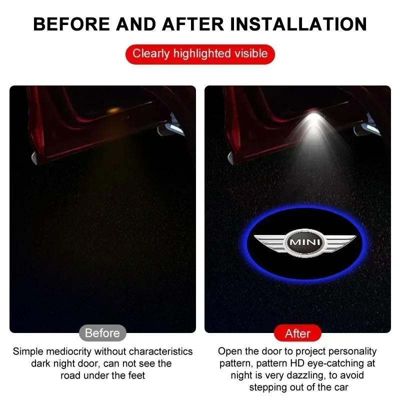 E60 For BMW MINI 2pcs Welcome Light Car Door Projector Lamps Accessories For MINI Cooper One S Clubman R50 R53 R56 R60 F55 F56