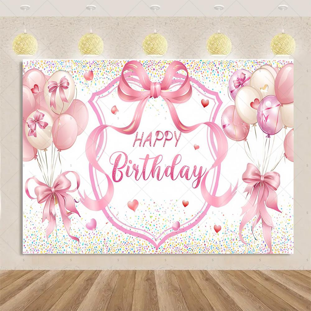 Pink Bow Tie Background Banner Girls Birthday Party Decorations Balloon Flower Photography Backdrop Supplies Photo Shoot Props