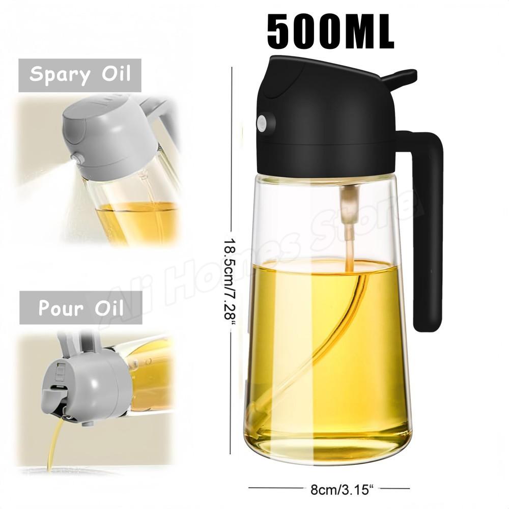 2in1 Olive Oil Dispenser Bottle 500ml Plastic Oil Sprayer for Cooking Oil Spray Tank BBQ Baking Picnic Kitchen Tools for Home