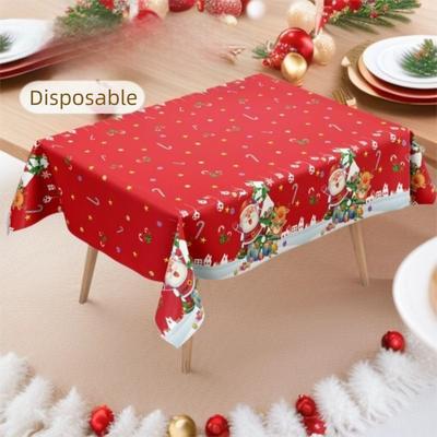 Plastic Christmas Tablecloth Bronzing Snowman Design Disposable Tablecloths Disposable Snowflake Pattern Cover