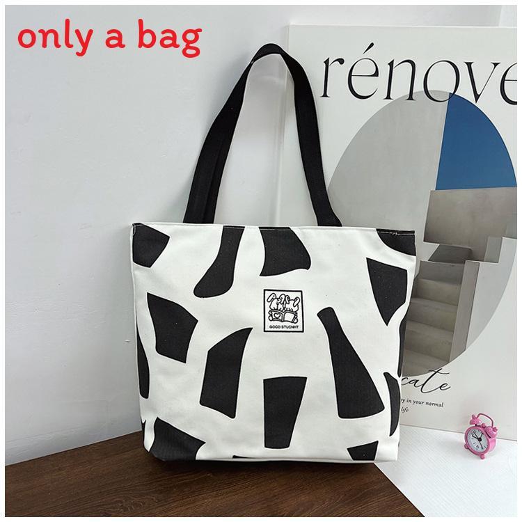 Borsa Tote in Tela da Donna con Tasca con Cerniera Urbana Casual Elegante Stampa Lettere