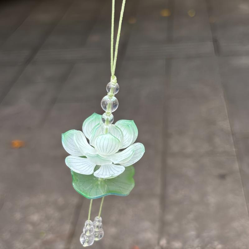Exquisite Summer Pink Lotus Phone Charm Pendant  Simulated Flower Beaded Keychain Car Ornaments For Women Bag Decoration