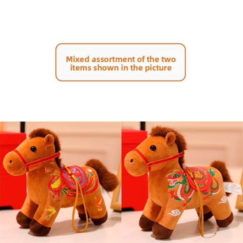 Pony Plush Pendant Backpack Charm With Dragon Phoenix Flower Embroidery Design For Chinese New Year Gift